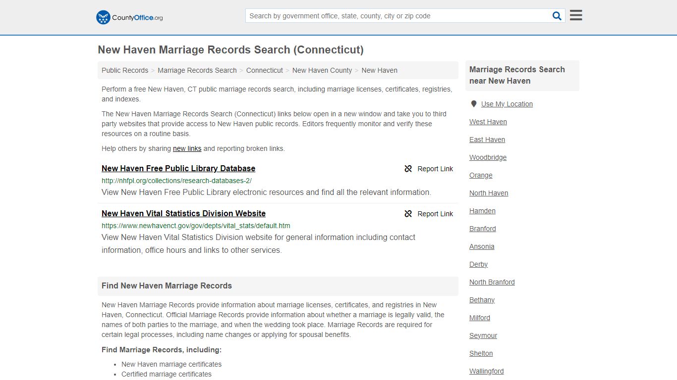 New Haven Marriage Records Search (Connecticut) - County Office
