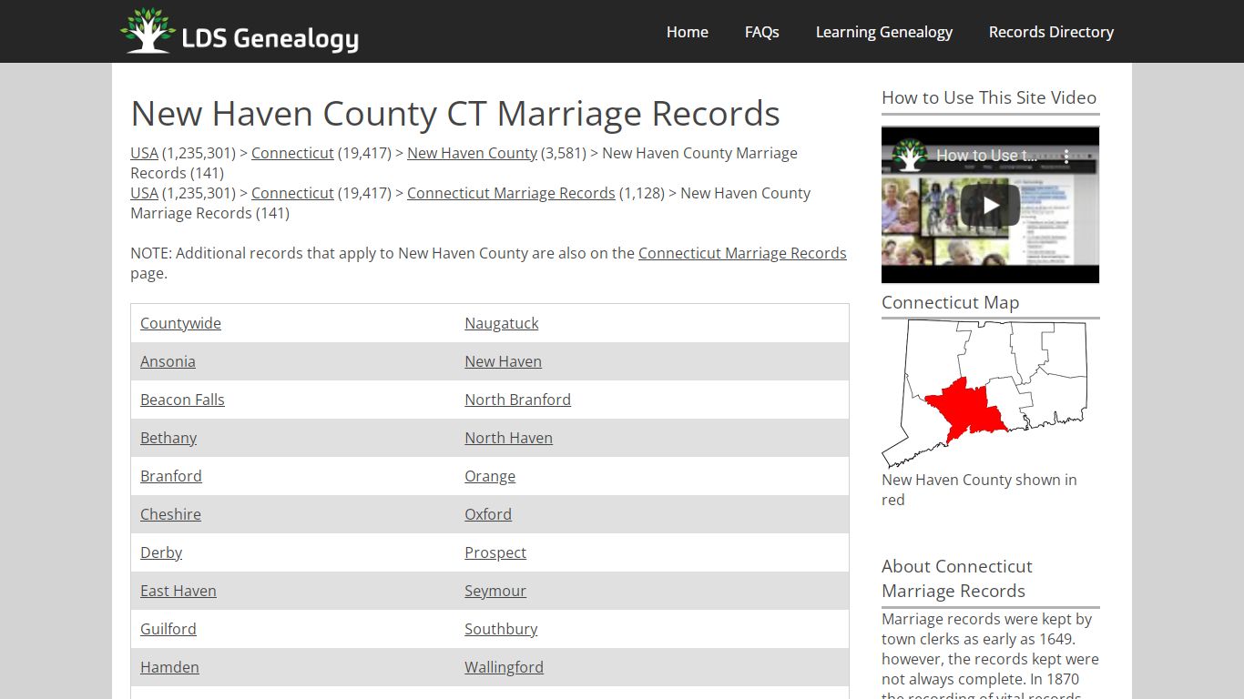 New Haven County CT Marriage Records - LDS Genealogy