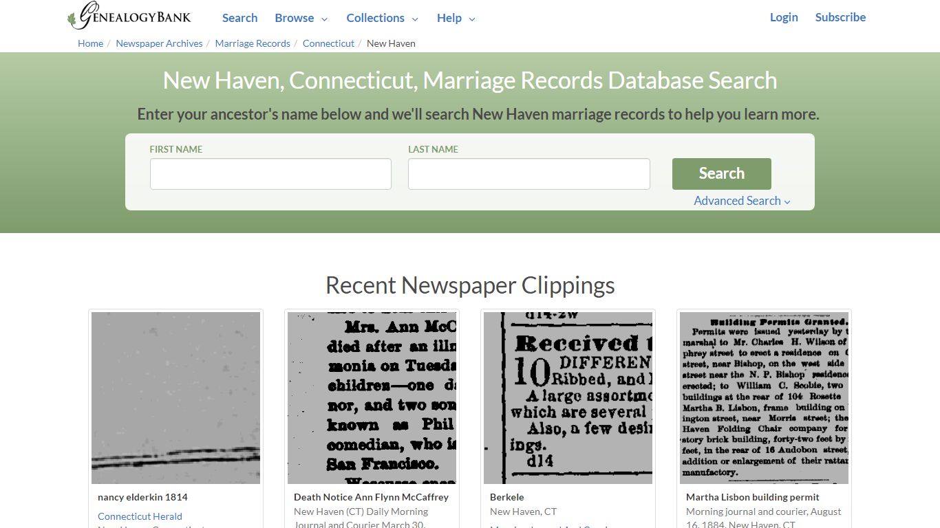 New Haven, Connecticut, Marriage Records Online Search - GenealogyBank